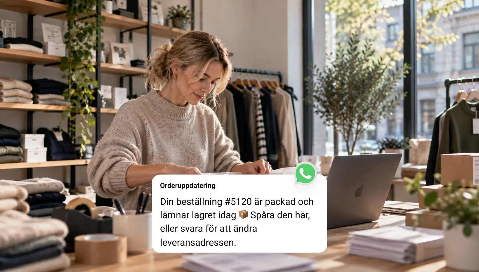 Nätkund som öppnar ett WhatsApp-kampanjmeddelande på sin telefon