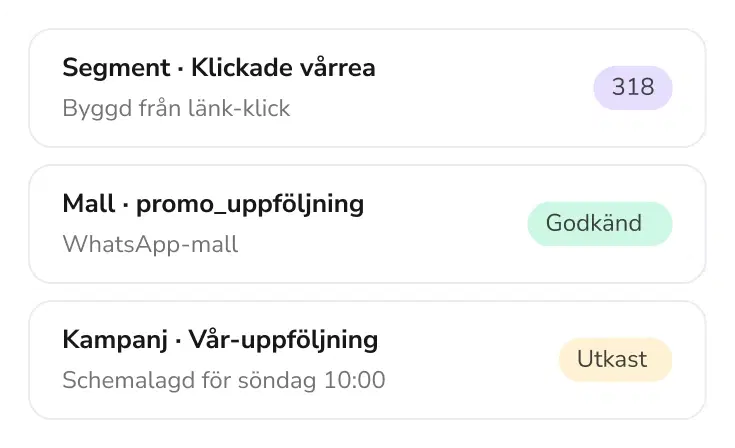 Segment, mall och kampanj förberedda av TopAgent