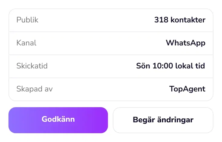 Kampanjsammanfattning med knapparna ”Godkänn” och ”Begär ändringar”