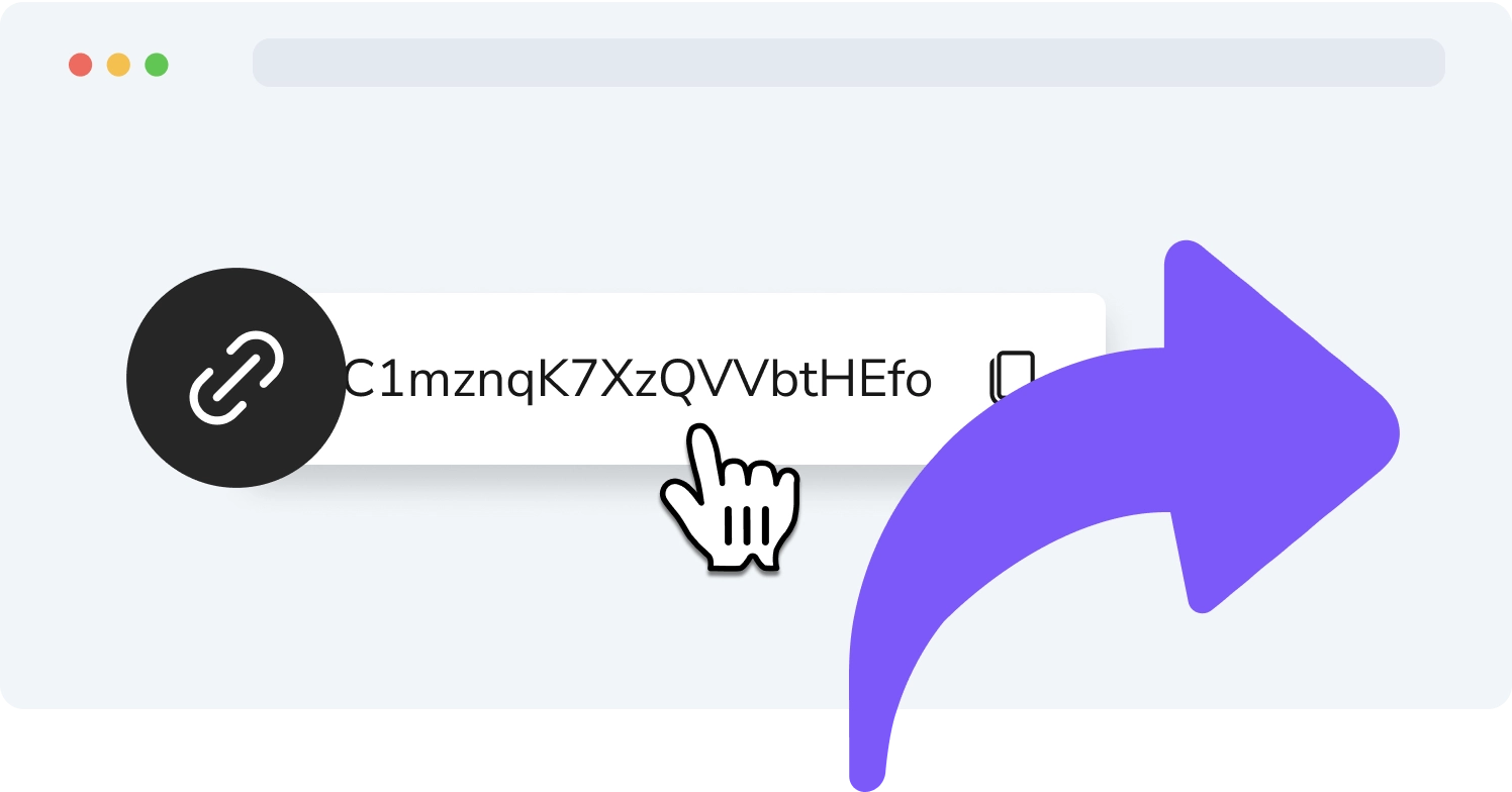 Affiliateprogramikon med handpekare som klickar på en länk och en lila pil, som symboliserar länkdelning.