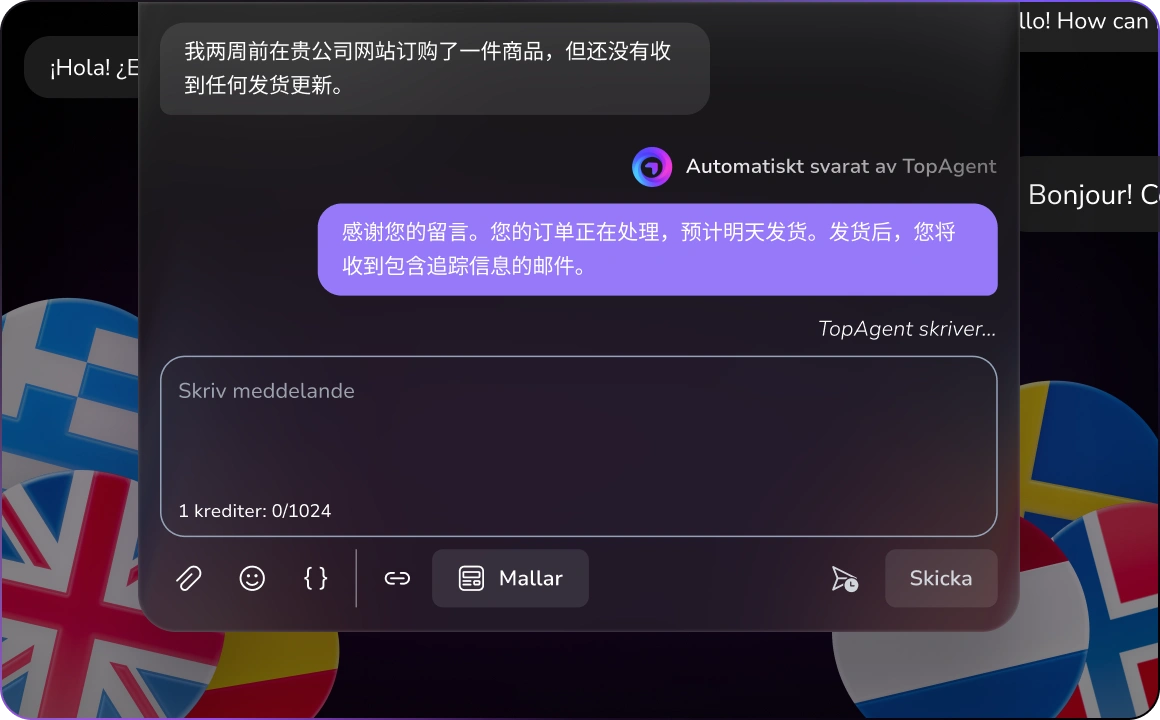 Bild som visar AI-driven flerspråkig kundsupport, med förmåga att förstå och svara.