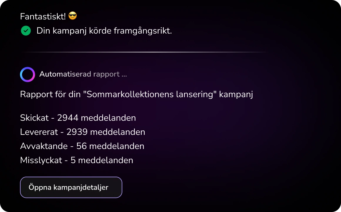 Skärmdump av TopAgent-gränssnittet som visar proaktiv rapportering, där AI tillhandahåller insikter och engagemangsmått automatiskt utan att användaren begär dem.