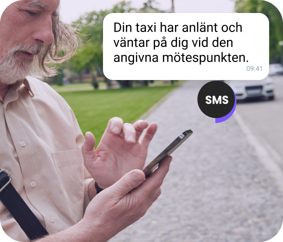 Automatiskt SMS som meddelar kontakten om taxins ankomsttid och plats.