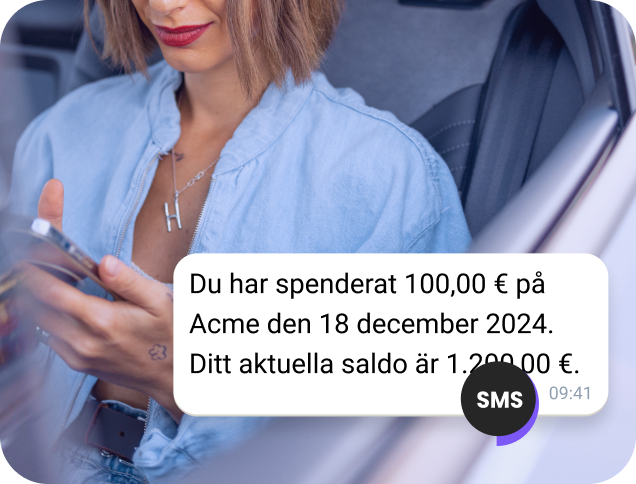 Personligt SMS skickat till kontakten med månatlig sammanfattning av bankutdrag