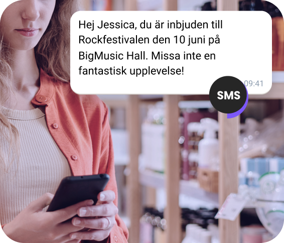 SMS-bekräftelse skickad till kontaktperson för lyckat köp av festivalbiljett