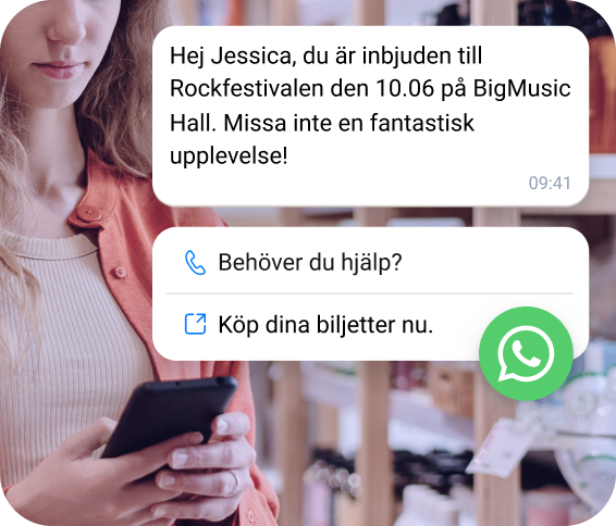 SMS-bekräftelse skickad till kontaktperson för lyckat köp av festivalbiljett