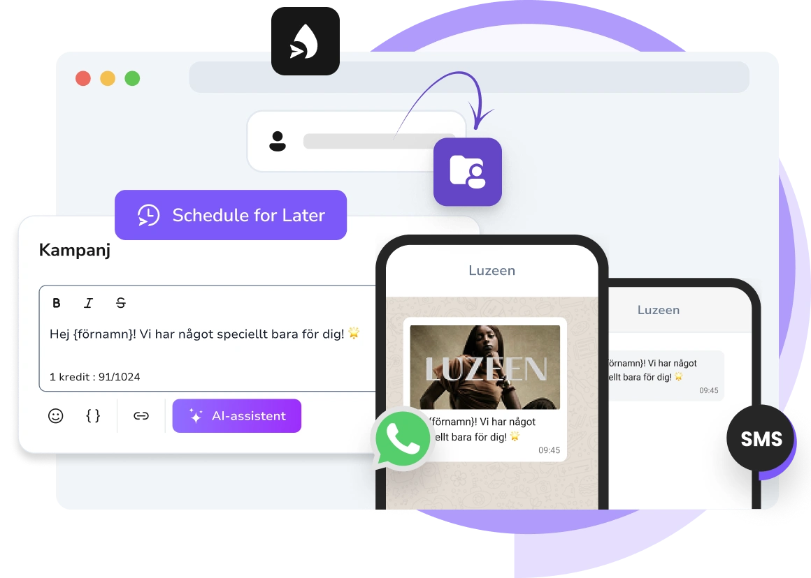Skärmdump av TopMessage-appen som visar instrumentpanelen för automatiserade meddelanden.