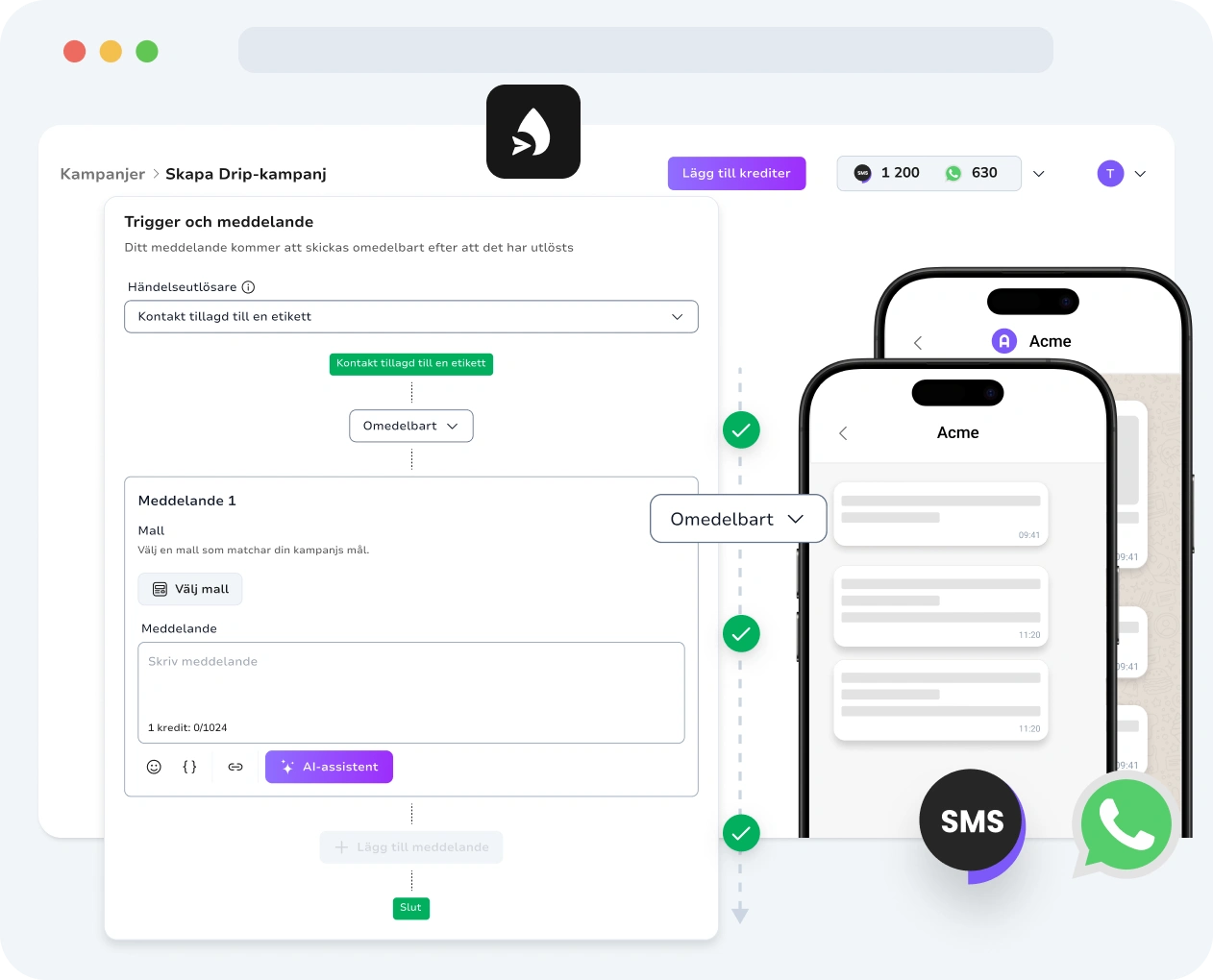 Skärmdump av TopMessages gränssnitt för droppkampanjer.