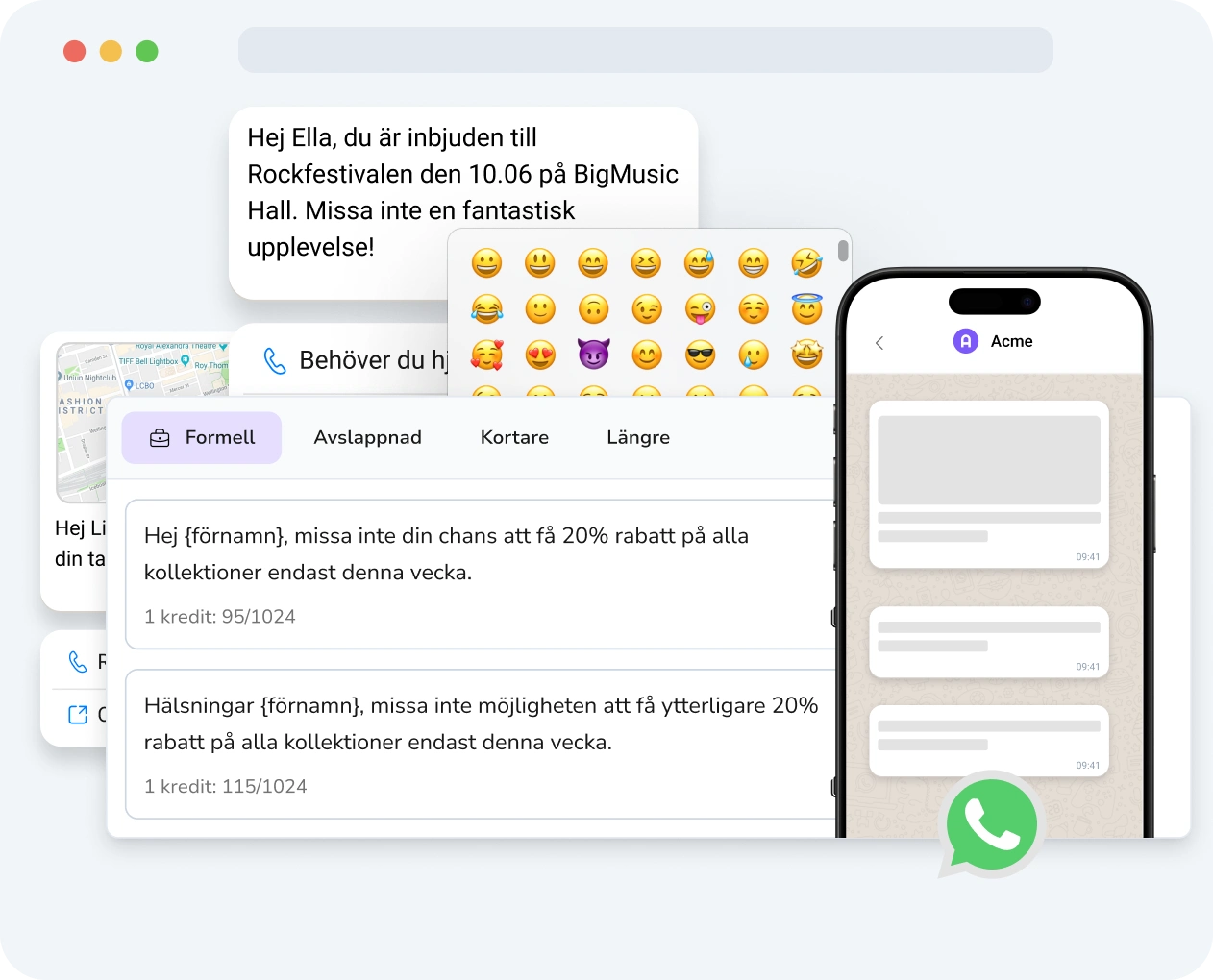 Skärmdump av TopMessages gränssnitt som visar det berikade WhatsApp-verktyget med anpassningsalternativ och prestandamått.