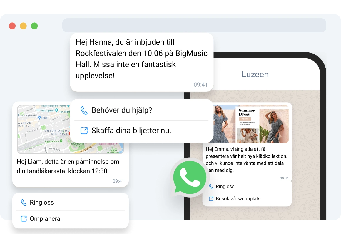 Mottagare som tittar på ett textmeddelande med interaktiva knappar, vilket möjliggör snabba svar och call-to-action-åtgärder direkt från meddelandet.