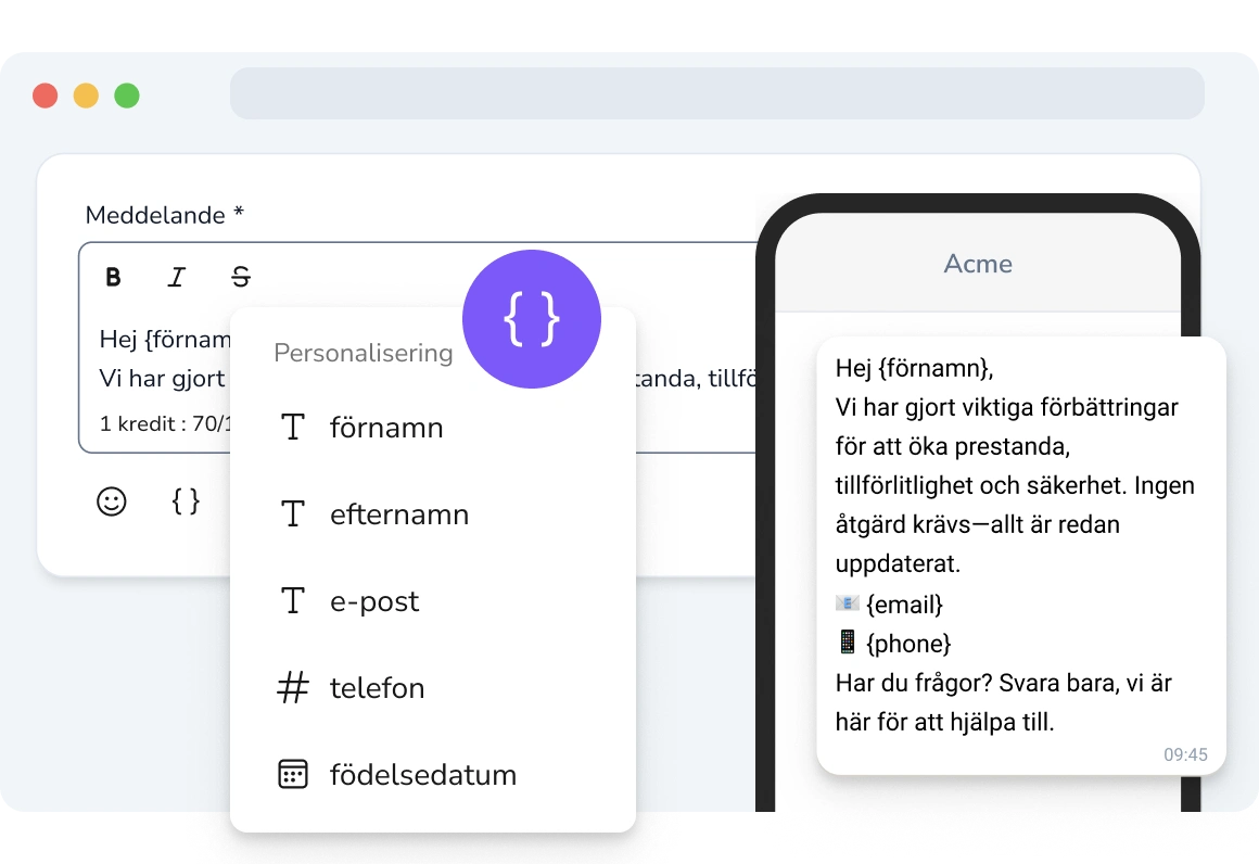 Mottagare som tittar på ett personligt SMS-meddelande.