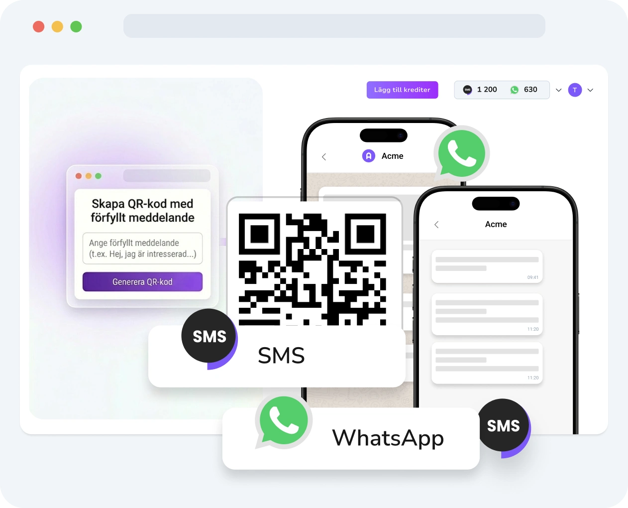 Skärmdump av TopMessages gränssnitt som visar verktyget för att skapa QR-koder med anpassning och prestandamått.