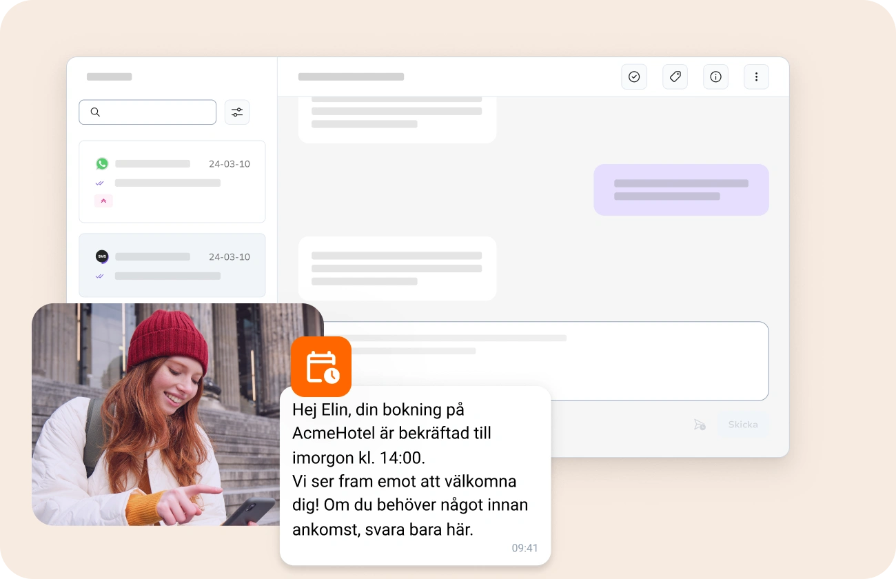 Hotellpersonal som kommunicerar med gäster via SMS och WhatsApp för att förbättra gästupplevelsen och ge snabb information
