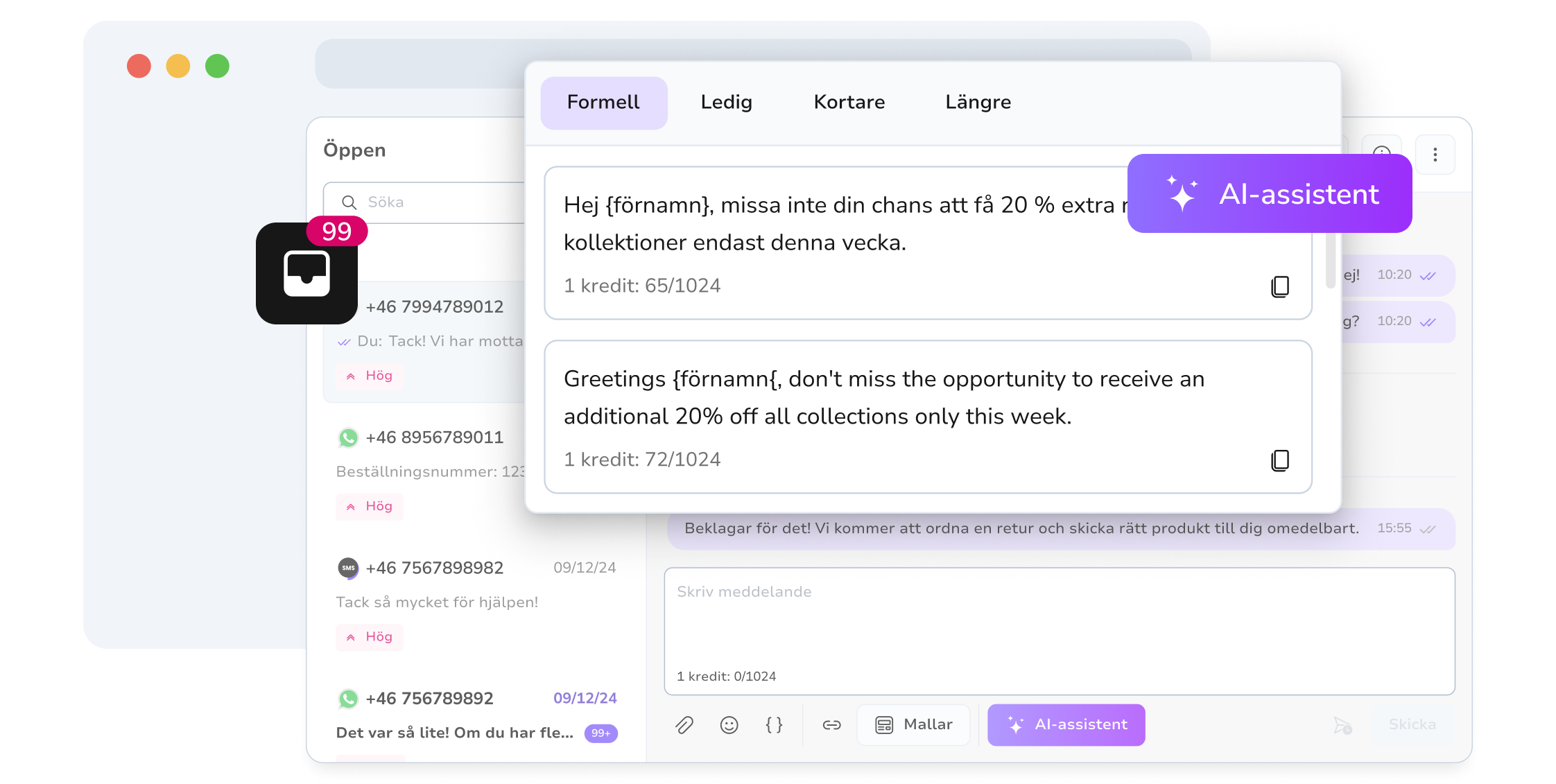 Skärmdump av TopMessages AI-assistentverktyg