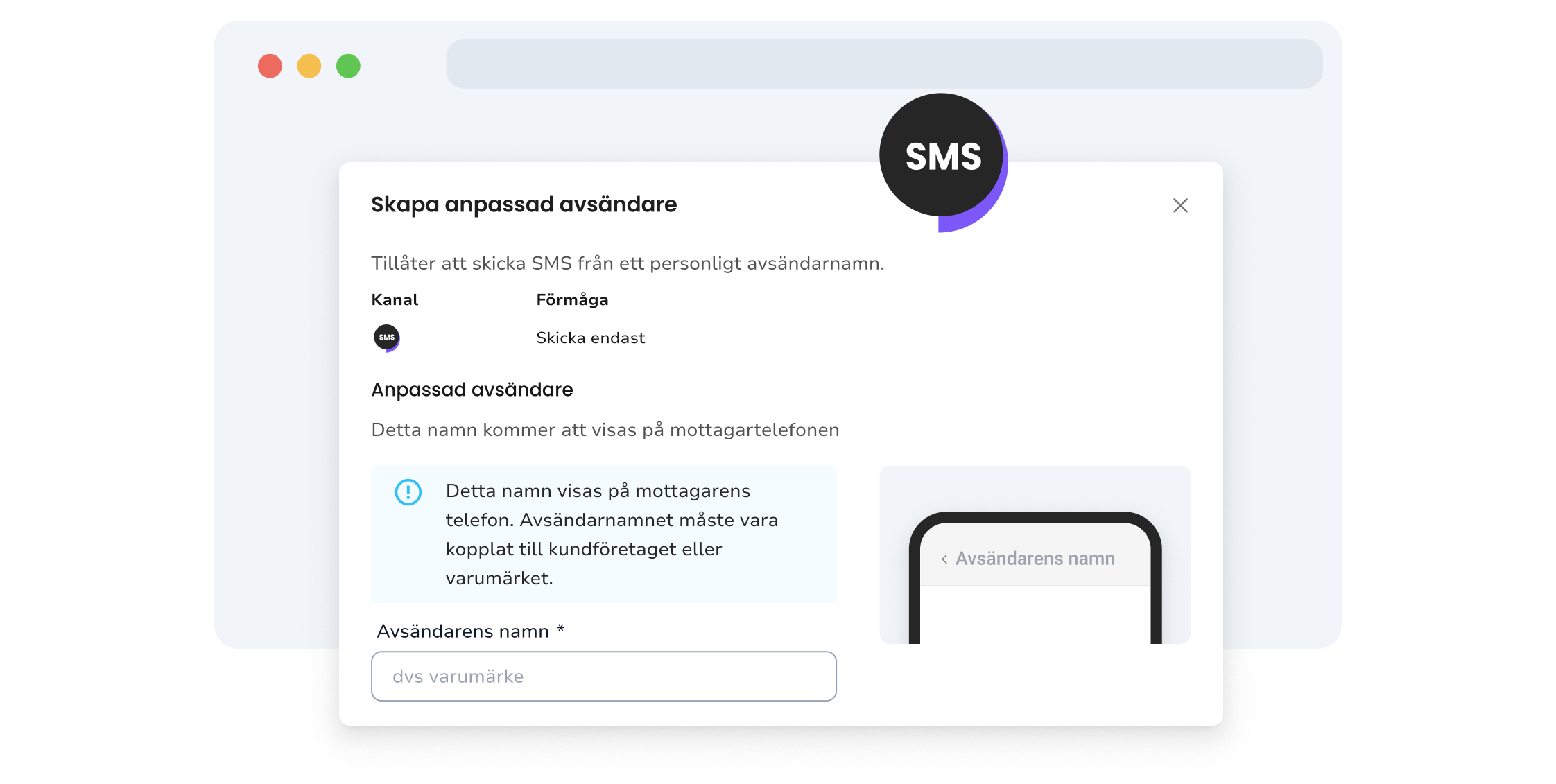 Skärmdump av TopMessages SMS-avsändarinstallationssida