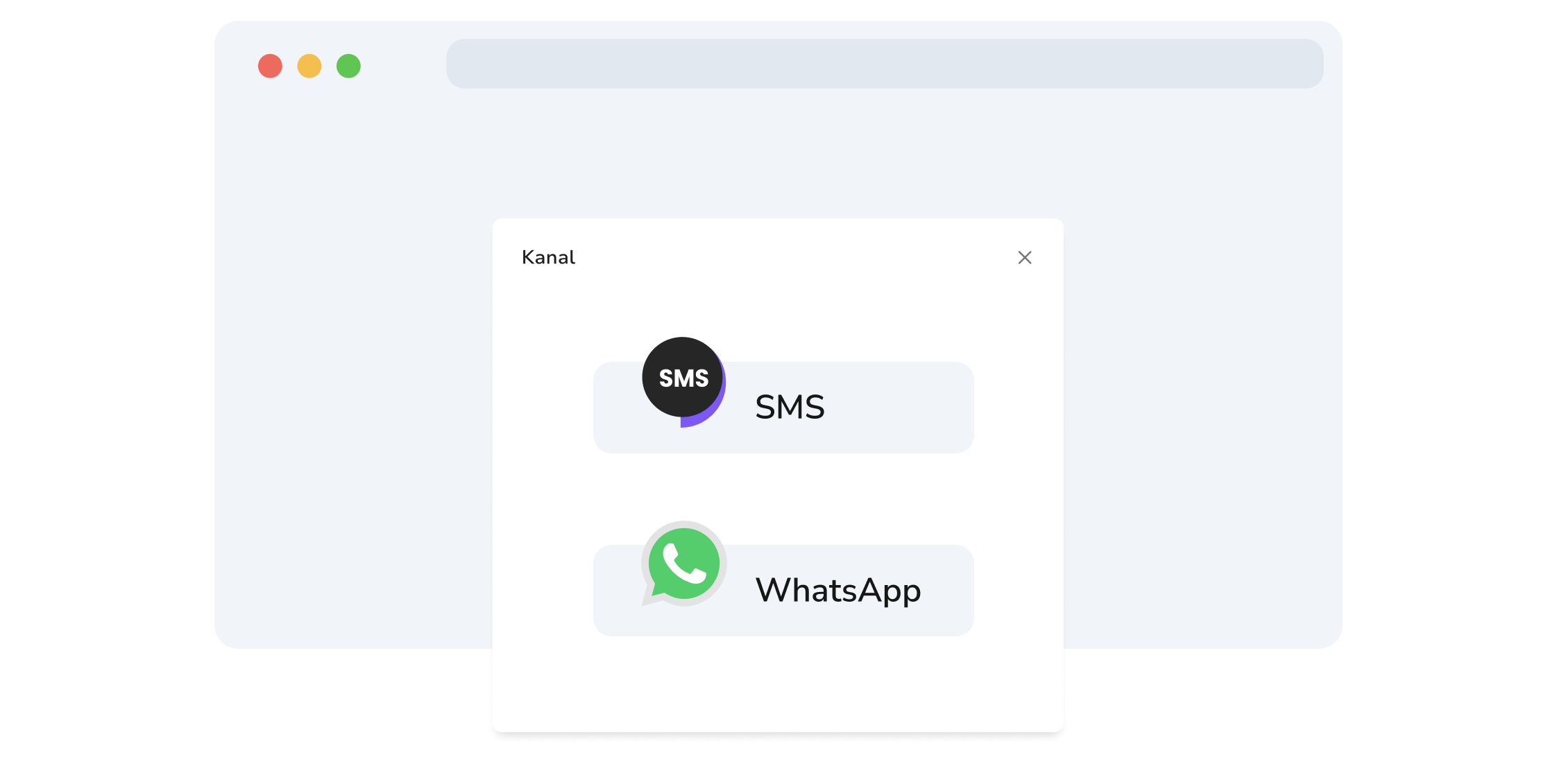 Skärmdump av TopMessages valsida för WhatsApp och SMS-kanaler
